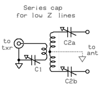 Balanced transmatch - series capacitors for low-Z lines