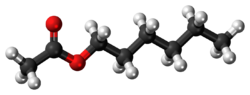Ball-and-stick model of the hexyl acetate molecule