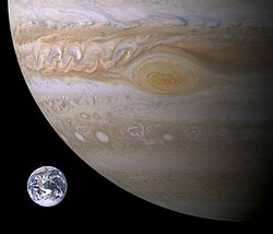 Jupiter, Earth size comparison.jpg