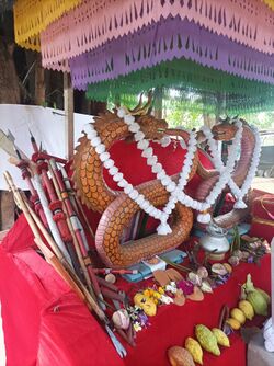Sacred images of God Wangpulen and his divine consort, worshipped in the forms of Meitei dragons, in the sacred site of Lord Wangpulen (Wangbren), inside the Kangla Fort in Imphal.jpg