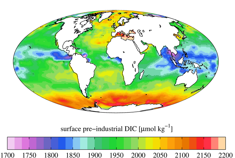 File:Surface ocean pre-industrial DIC concentration, GLODAPv2.png