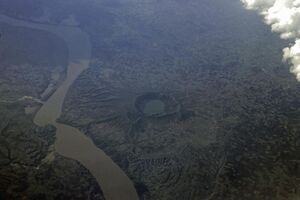 Aerial view of lower Chindwin River and Twin Taung (1980).JPG