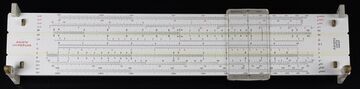 Front of slide rule with multiple scales