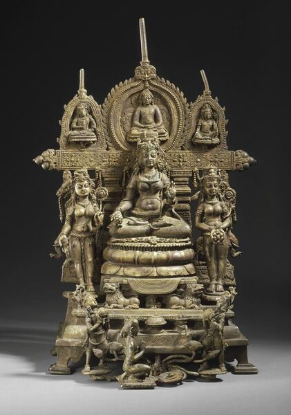 File:The Buddhist Goddess Shyama Tara (Green Tara) Attended by Sita Tara (White Tara) and Bhrikuti LACMA M.84.32.1a-d.jpg