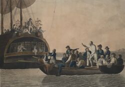The Mutineers turning Lieut Bligh and part of the Officers and Crew adrift from His Majesty's Ship the Bounty ( 29 April 1789) RMG S0713 (cropped).jpg
