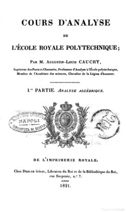 Cauchy Cours d'Analyse 1821 Title Page.gif