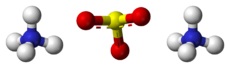 Ball-and-stick model of two ammonium cations and one sulfite anion
