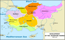 Map of Byzantine Empire showing the themes in circa 750