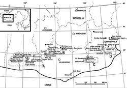 Cretaceous-aged dinosaur fossil localities of Mongolia.PNG