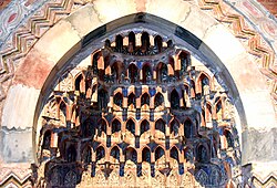 Detail, calotte is filled with colored muqarnas. Samaritan's niche from a house in Damascus, Syria. 15th-16th century CE. Islamic Art Museum (Museum für Islamische Kunst), Berlin.jpg