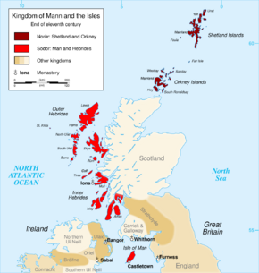 Kingdom of the Isles or 'Sodor' (bright red) in the 11th Century