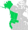 Symphyotrichum subspicatum distribution map: Canada — Alberta and British Columbia; US — Alaska, California, Idaho, Montana, Oregon, and Washington.
