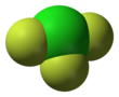 Spacefill model of chlorine trifluoride