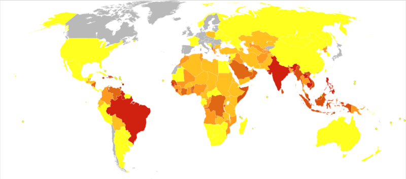 File:Dengue world map-Deaths per million persons-WHO2012.svg