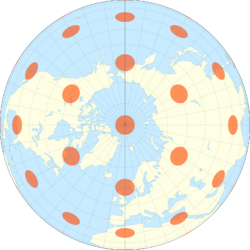 Orthographic with Tissot's Indicatrices of Distortion.svg