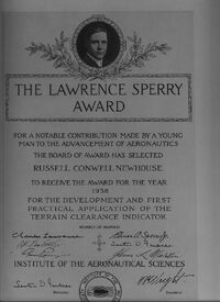 1938 Lawrence Sperry Award Certificate