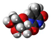 Space-filling model of the 5-methyluridine molecule