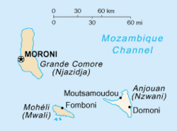 Anjouan is the easternmost island of the Comoros islands