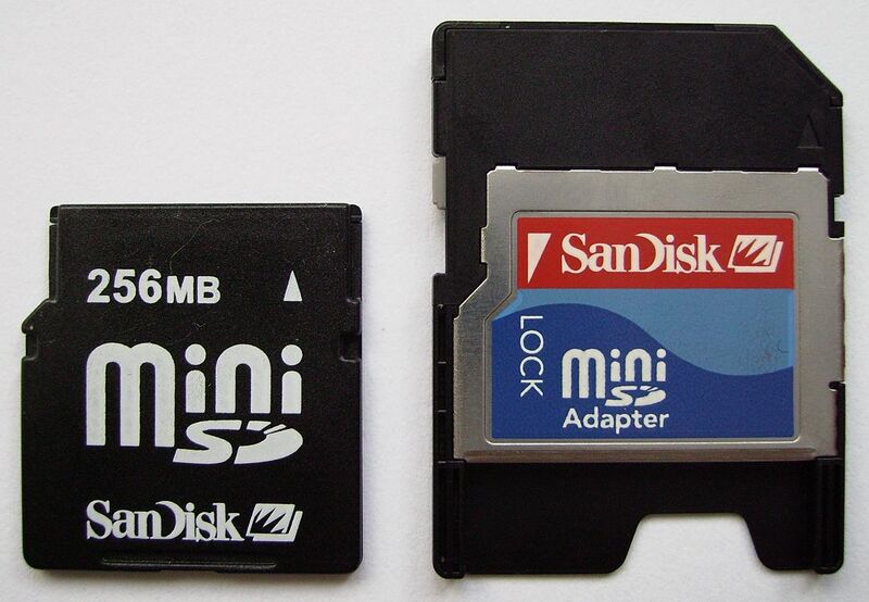 File:MiniSD memory card including adapter.jpg