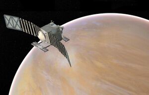 Illustration of VERITAS spacecraft in orbit around Venus