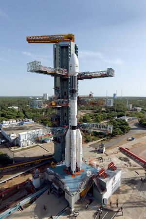 GSLV-F10, EOS-3 - Launch Vehicle being positioned at SLP.jpg