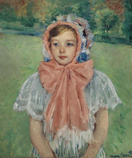 File:Girl in a Bonnet Tied with a Large Pink Bow by Mary Cassatt.jpg