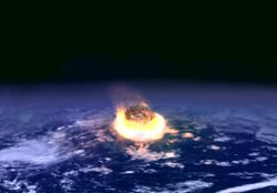 Meteoroid entering the atmosphere with fireball.