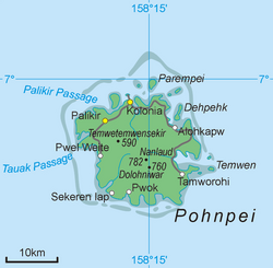 Palikir (in north-western side) within the island of Pohnpei