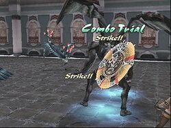 A winged monster, the transformed version of a character in battle, prepares to execute an attack
