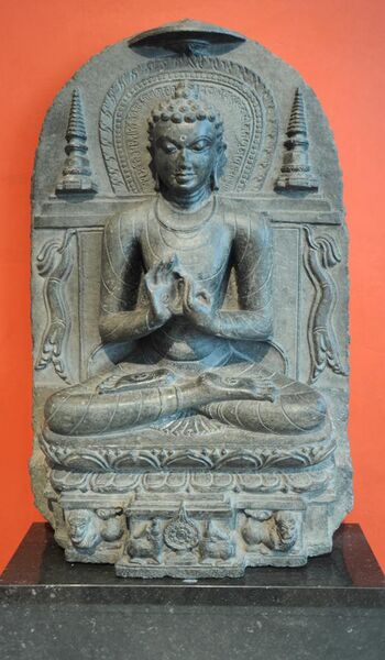 File:Buddha teaching Dharma, on lion throne.jpg