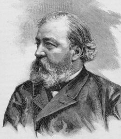 Head and shoulders of a middle-aged man wearing a coat, facing his right. His receding hair is swept back and his beard is unruly, obscuring his mouth and chin.
