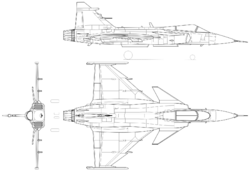 Saab JAS 39 Gripen 3-view.svg