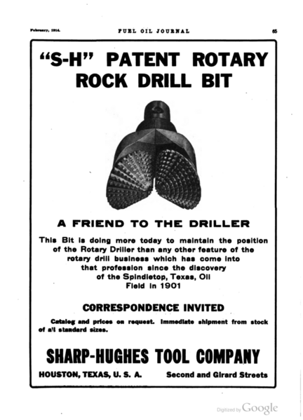 File:Sharp-Hughes Tool Company advertisement in Fuel Oil Journal (February 1914).png