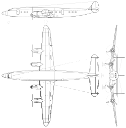 3-view line drawing of the Lockheed L-1049A Super Constellation