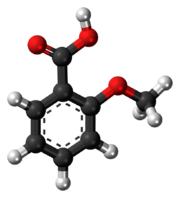 Ball-and-stick model of the o-anisic acid molecule