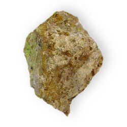 Arthurite on rock Hydrous basic copper iron arsenate Majuba Hill Pershing County Nevada 2231.jpg