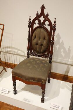 Gothic Revival Side Chair, unidentified maker, American, 1845-1865, walnut frame with upholstered seat and back - Huntington Museum of Art - DSC05106.JPG