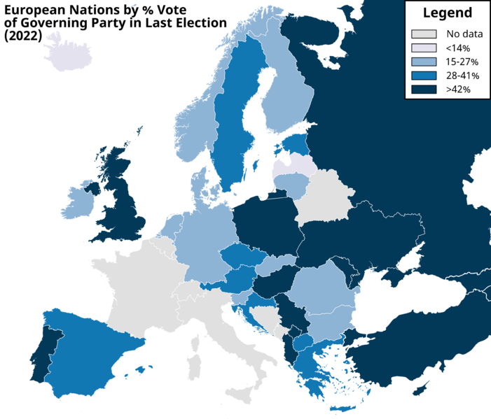 File:Map of European nationals coloured by percentage of vote governing party got in last election.svg