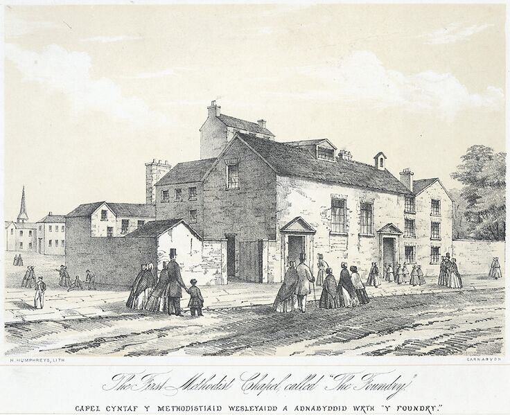 File:The First Methodist chapel called "The Foundry" - Capel Cyntaf y Methodistiaid Wesleyaidd a Adnabyddid Wrth "Y Foundry".jpeg
