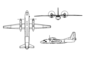 Orthographic projection of the Antonov An-32.