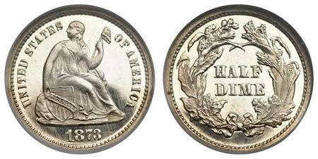 The two-cent piece, three-cent silver, and half dime were discontinued by the Coinage Act of 1873.