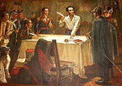 El Libertador Simón Bolívar, Firmando el Decreto de GUERRA A MUERTE contra los Españoles.jpg
