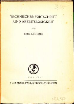 Emil Lederer Technischer Fortschritt und Arbeitslosigkeit 1931 Titel.jpg