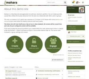 Mahara software dashboard.png