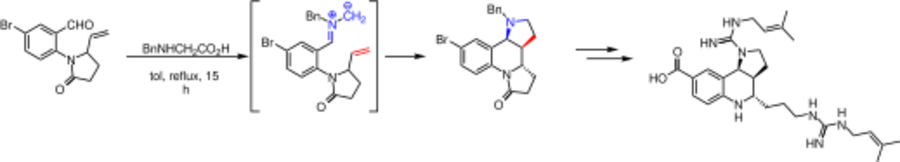 Step of martinellic acid synthesis using azomethine ylide.