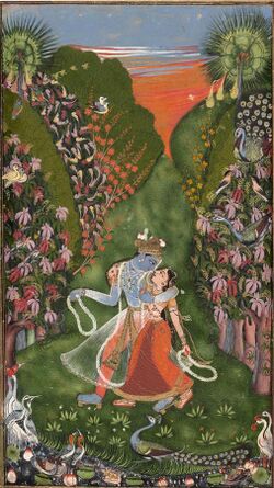 4a1 Radha and Krishna Walk in a Flowering Grove. Kota, 1720, Metmuseum.jpg