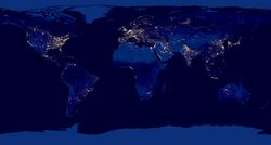 Artificial lights showing the locations of light pollution in October 2012.