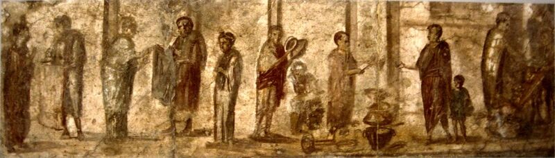 File:Fresco from the House of Julia Felix, Pompeii depicting scenes from the Forum market.JPG