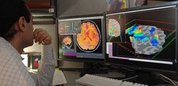 researcher looking at fMRI test