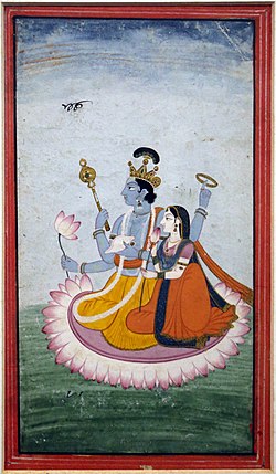 Vishnu and Lakshmi seated upon a lotus